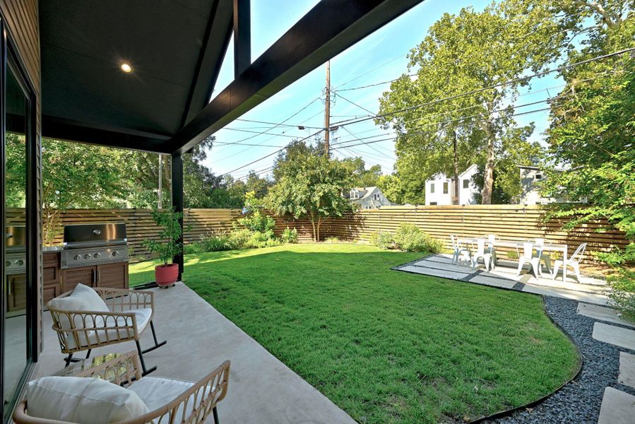 View from patio towards landscape and sitting area View from patio towards landscape and sitting area