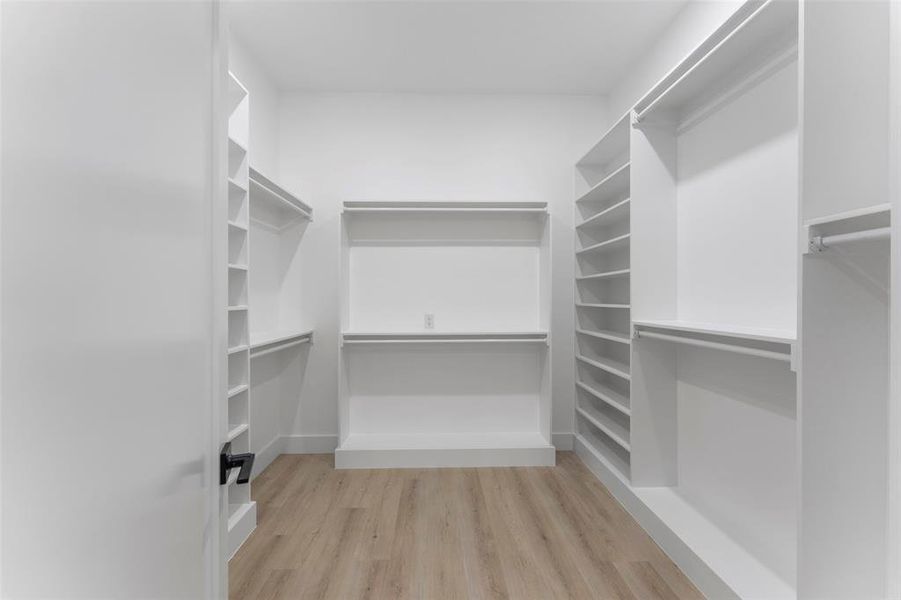 Spacious closet with light wood-style floors