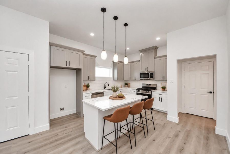 Virtually staged kitchen. Virtually staged kitchen.