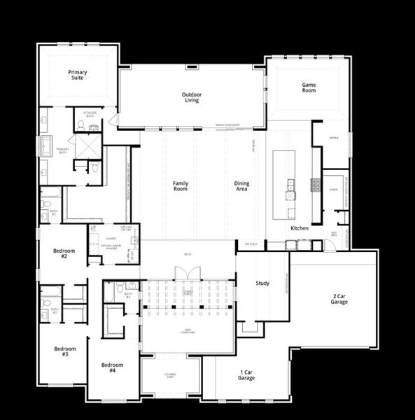 2D floor plan layout for the Magnolia by Highland Homes in Veramendi, New Braunfels, TX (Image 3).