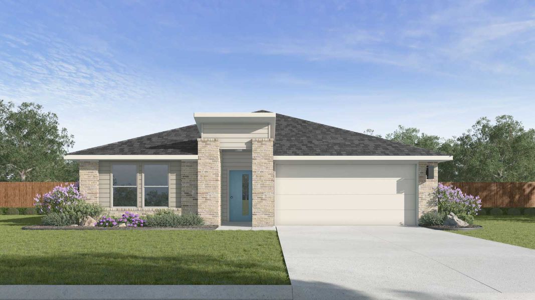 Representative exterior photo of a completed home built from the The Irvine by D.R. Horton in Trails at Wildhorse, Austin, TX (Image 2).