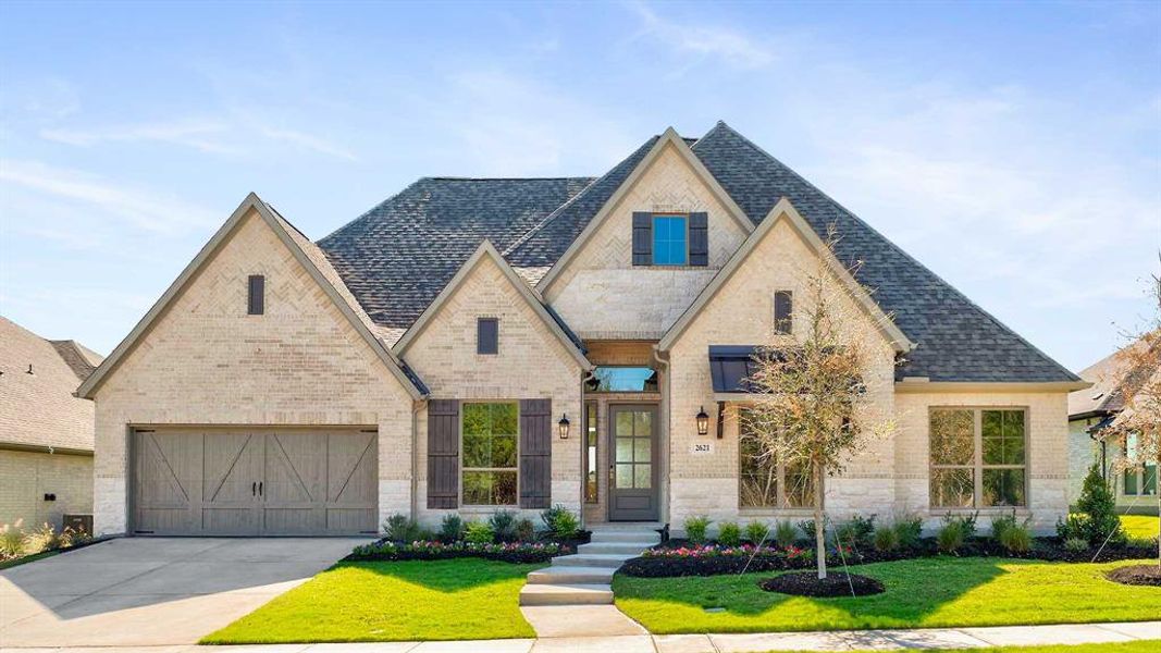 Front exterior of a new home in Somerset Park 80', Rockwall, TX, highlighting curb appeal (Image 1).