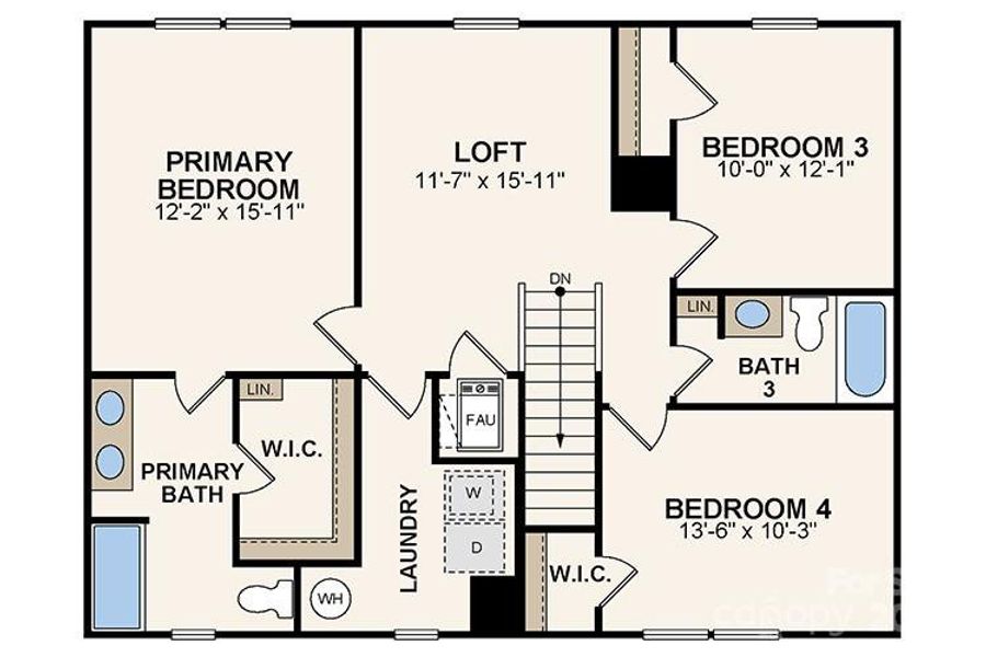 2D floor plan layout of this home in The Reserve at Green Needles, Lexington, NC (Image 2).