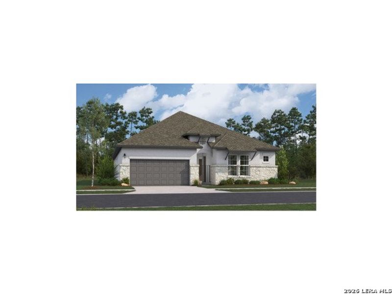 Front exterior of a new home in Cibolo Crossing, Universal City, TX, highlighting curb appeal (Image 1). Front exterior of a new home in Cibolo Crossing, Universal City, TX, highlighting curb appeal (Image 1).