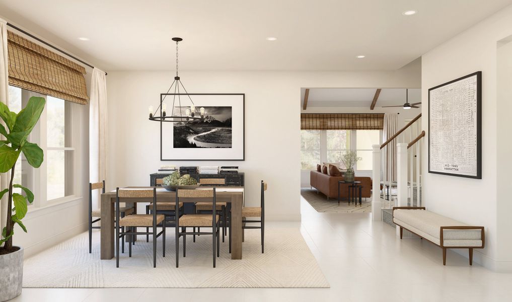 Spacious dining room with gorgeous tile throughout