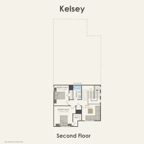 2D floor plan layout for the Kelsey by Pulte Homes in Pinnacle at Legacy Hills, Celina, TX (Image 4).