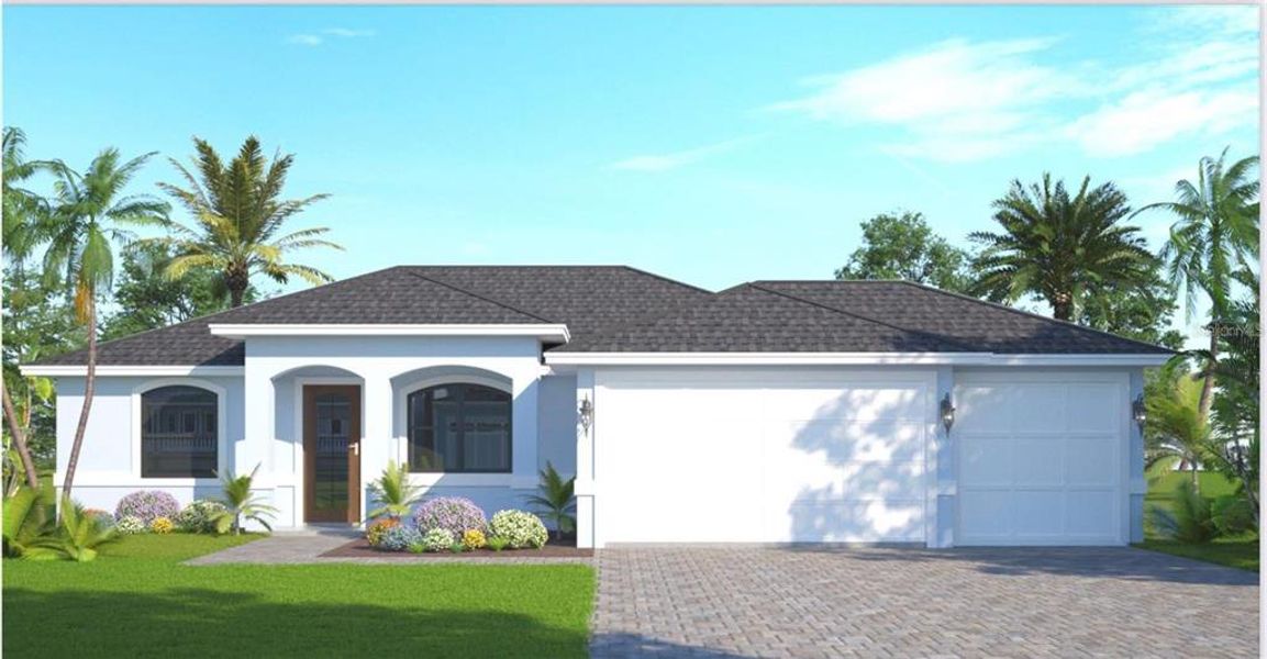 Front exterior of a new home in , North Port, FL, highlighting curb appeal (Image 1). Front exterior of a new home in , North Port, FL, highlighting curb appeal (Image 1).
