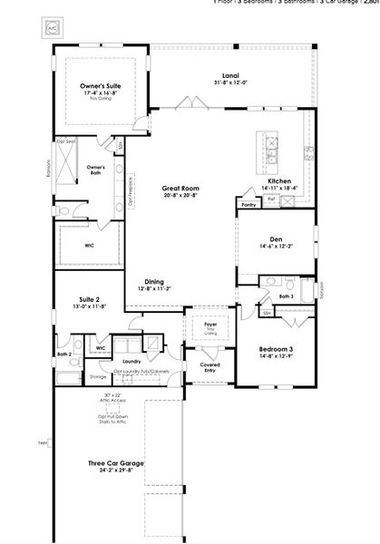 2D floor plan layout for the Tampa by Kolter Homes in NatureWalk at Watersound Origins, Inlet Beach, FL (Image 3).