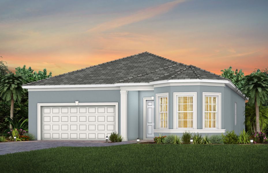Front exterior of a new home in Highpointe, Stuart, FL, highlighting curb appeal (Image 21).