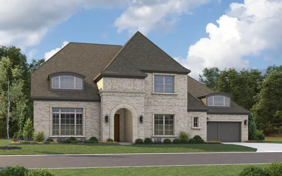 Representative exterior photo of a completed home built from the 7031 by Tradition Homes in Furst Ranch – 80′ Lots, Prosper, TX (Image 3).