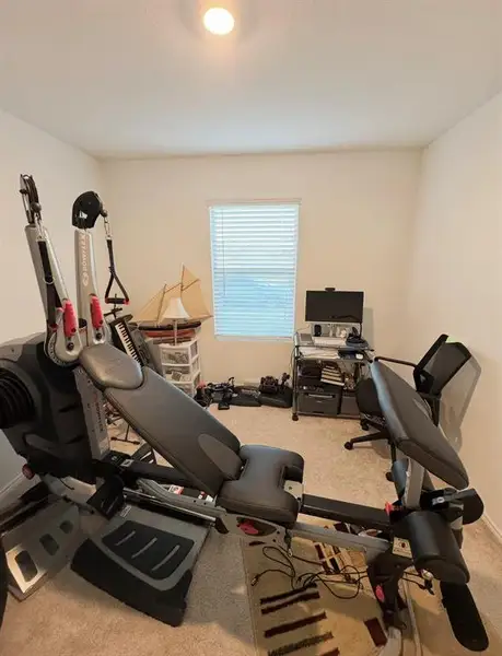 Exercise room featuring carpet
