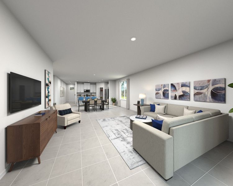 Rendering of the Great Room in the Orchid Floorplan.