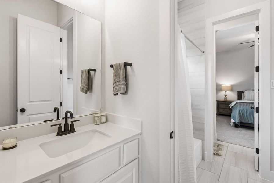 Each room enjoys their own private vanity