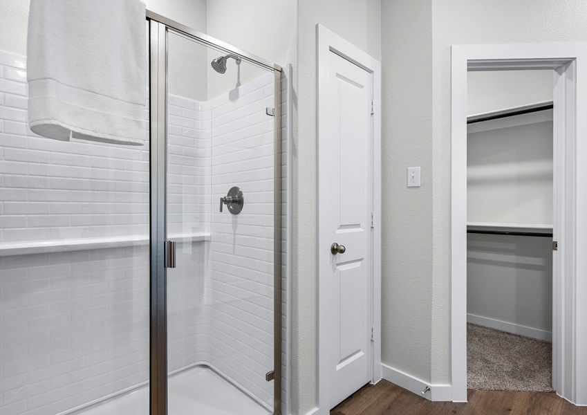 The master bathroom has a walk-in, glass shower. The master bathroom has a walk-in, glass shower.