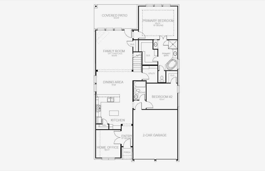 2D floor plan layout for the 2444W by Perry Homes in Meraki 45', Forney, TX (Image 3).