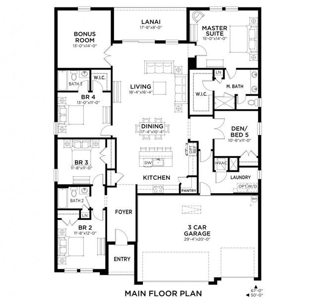 2D floor plan layout for the Jazmin by Casa Fresca Homes in Pasadena Landing, Wesley Chapel, FL (Image 3).