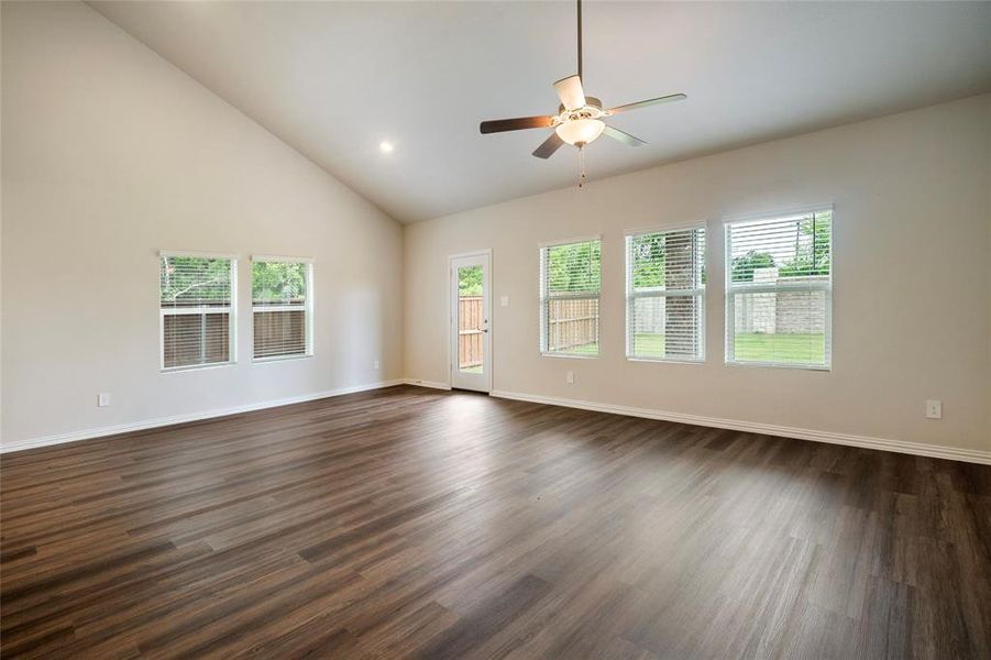 Living room with vaulted ceiling