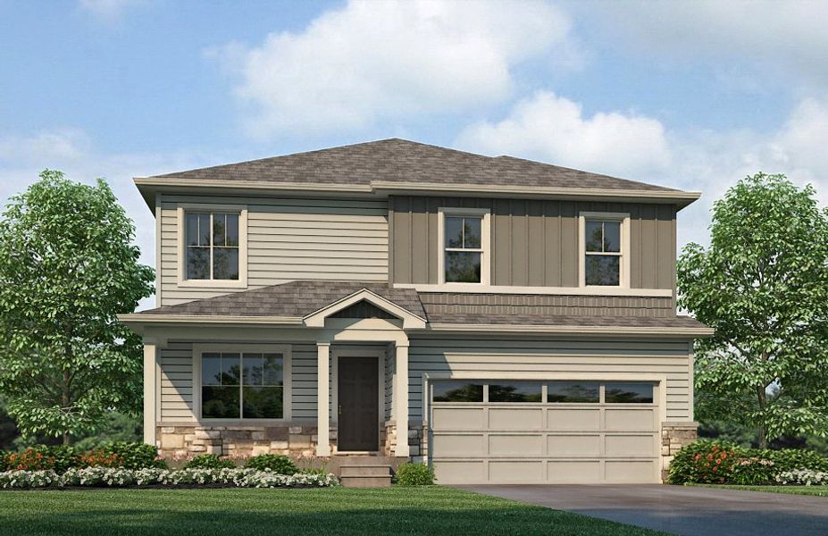 Representative exterior photo of a completed home built from the Pendleton by D.R. Horton in Lakeside Canyon, Mead, CO (Image 21).