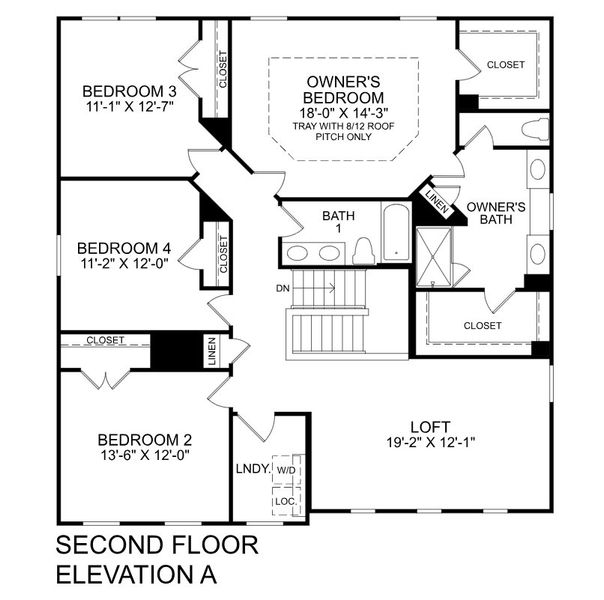 2D floor plan layout for the Lehigh by Ryan Homes in Stillwood Farms, Easley, SC (Image 2).