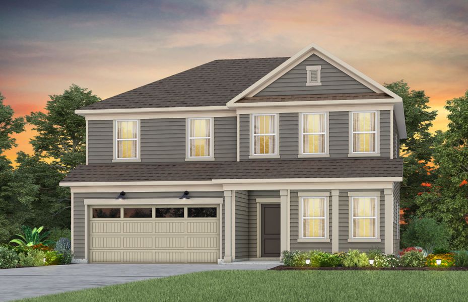 Representative exterior photo of a completed home built from the Austin by Pulte Homes in Michaux Gardens, Belmont, NC (Image 6). Representative exterior photo of a completed home built from the Austin by Pulte Homes in Michaux Gardens, Belmont, NC (Image 6).