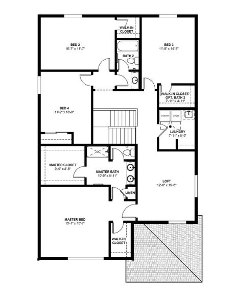 2D floor plan layout for the Oakley by Hartford Homes in Bloom, Fort Collins, CO (Image 7).