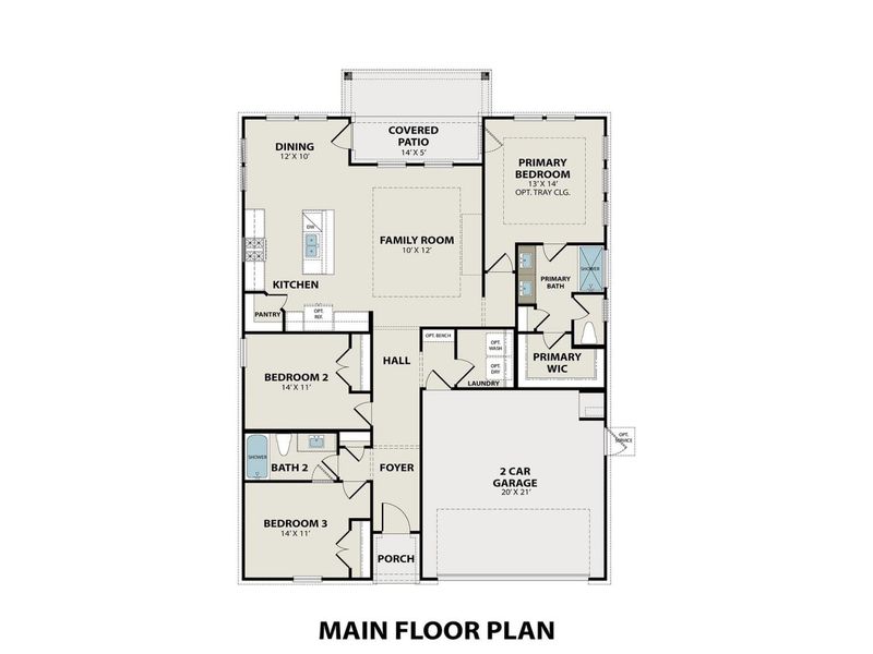 2D floor plan layout for the The Redbud A by Davidson Homes LLC in Meadow Ridge Estates, Josephine, TX (Image 3).