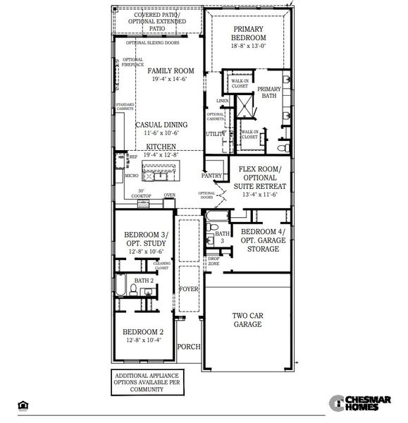 2D floor plan layout for the Lauren by Chesmar Homes in Lakes of Cane Island, Katy, TX (Image 5).