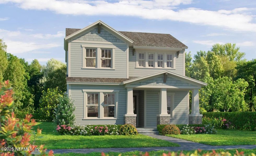 Front exterior of a new home in Seven Pines, Jacksonville, FL, highlighting curb appeal (Image 1). Front exterior of a new home in Seven Pines, Jacksonville, FL, highlighting curb appeal (Image 1).