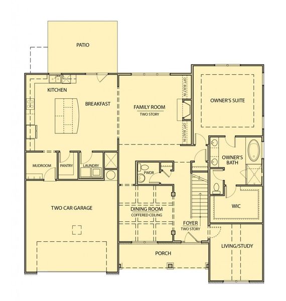 2D floor plan layout for the Huntington by Kerley Family Homes in Springside Reserve, Powder Springs, GA (Image 3).