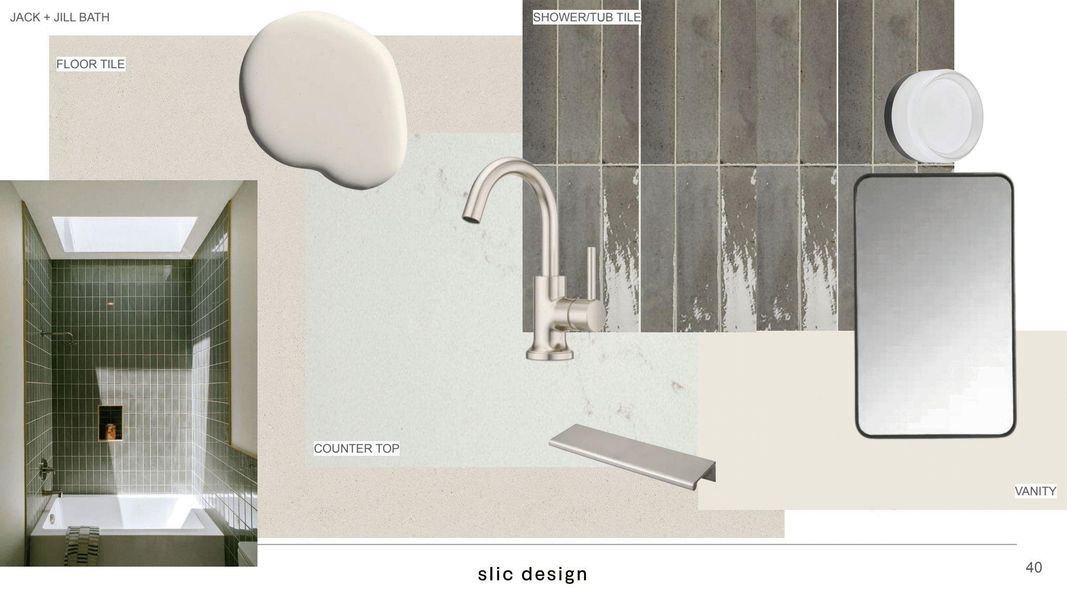 Spa-like primary bathroom with floating vanity, designer fixtures,