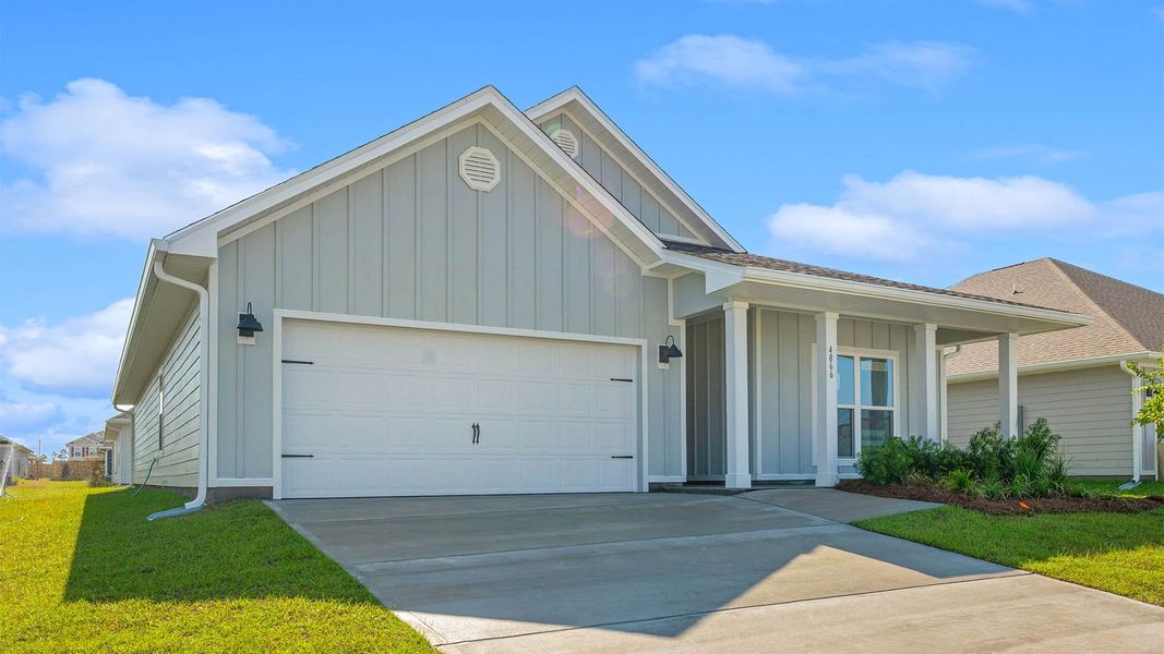 Representative exterior photo of a completed home built from the The Delray by D.R. Horton in Titus Park, Panama City, FL (Image 2). Representative exterior photo of a completed home built from the The Delray by D.R. Horton in Titus Park, Panama City, FL (Image 2).