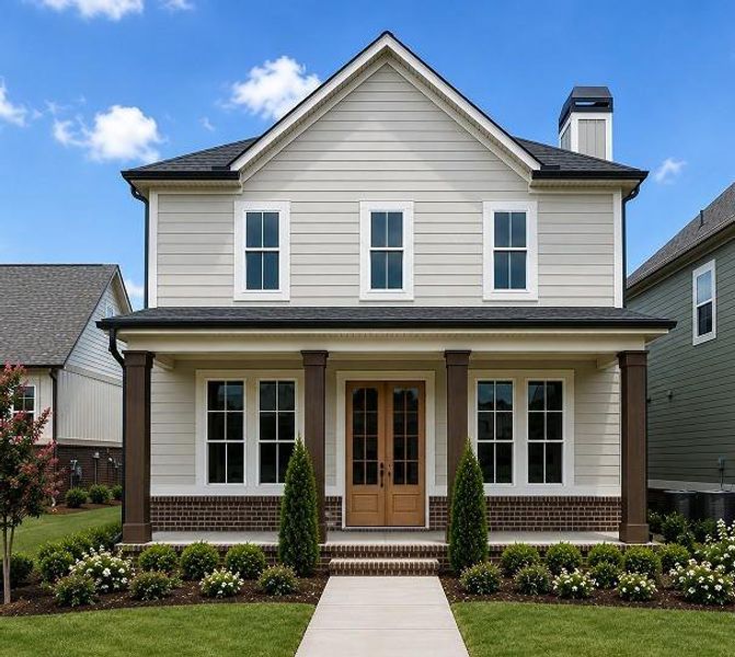 Front exterior of a new home in Trove, Watkinsville, GA, highlighting curb appeal (Image 1). Front exterior of a new home in Trove, Watkinsville, GA, highlighting curb appeal (Image 1).