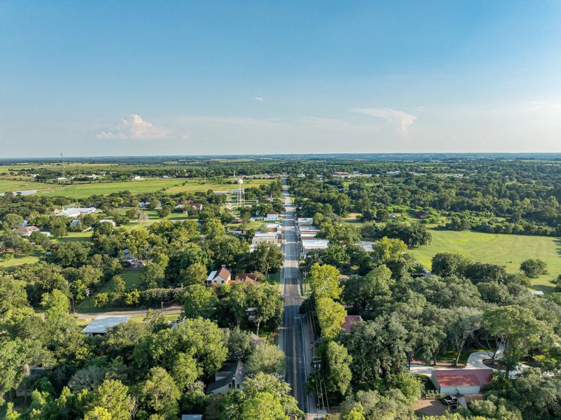 Drone / aerial view of Historical Main St. in Chappell Hill