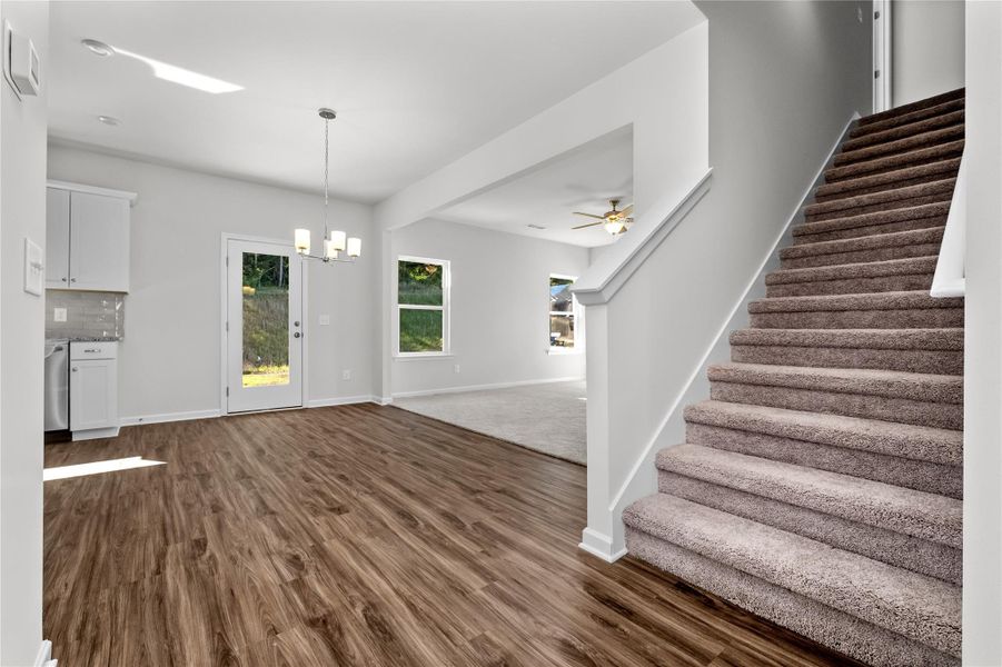 The Coleman- Staircase to bedrooms and family room view. Home under construction, photo used for illustrative purposes only, colors and options will vary. The Coleman- Staircase to bedrooms and family room view. Home under construction, photo used for illustrative purposes only, colors and options will vary.