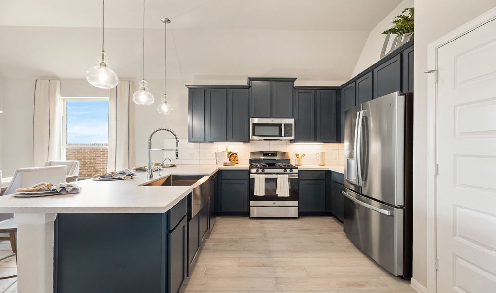 Kitchen overlooking dining area