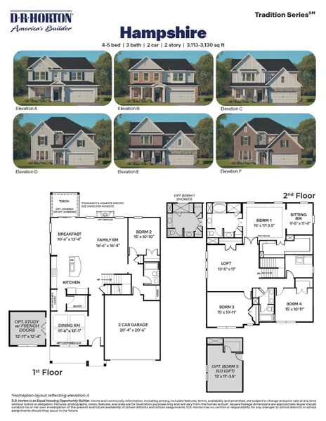2D floor plan layout for the Hampshire by D.R. Horton in Kalas Falls, Wake Forest, NC (Image 4).