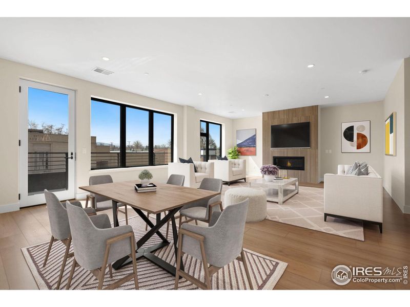 Huge dining/living space with panoramic views (virtually staged).