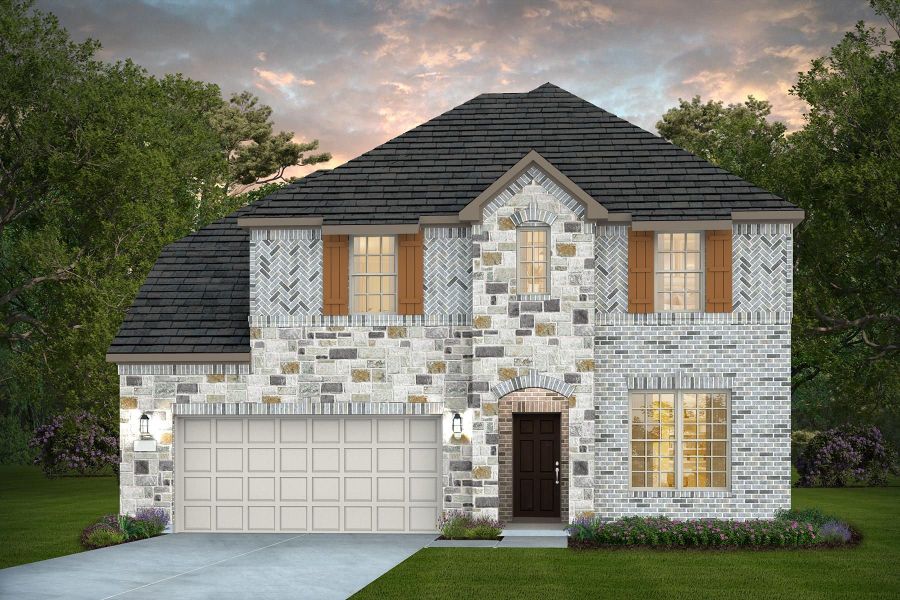 Front exterior of a new home in Bison Ridge, San Antonio, TX, highlighting curb appeal (Image 1). Front exterior of a new home in Bison Ridge, San Antonio, TX, highlighting curb appeal (Image 1).