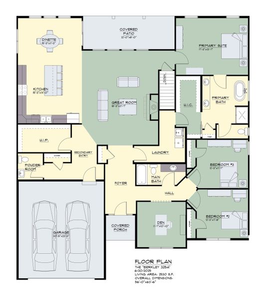 2D floor plan layout for the The Berkley by Forbes Capretto Homes in Fieldstream Estates, Lancaster, NY (Image 3).