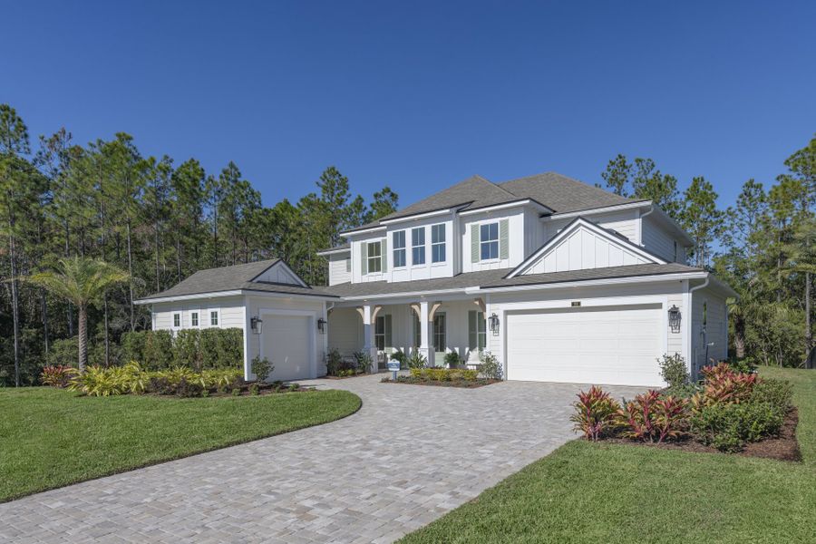 Representative exterior photo of a completed home built from the Seaside by Riverside Homes in Hidden Creek at SilverLeaf, St. Augustine, FL (Image 31). Representative exterior photo of a completed home built from the Seaside by Riverside Homes in Hidden Creek at SilverLeaf, St. Augustine, FL (Image 31).