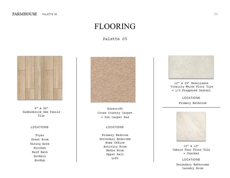 Farmhouse Look Palette 5: Flooring Selection Sheet (*Artist rendering used for illustration purposes only.)