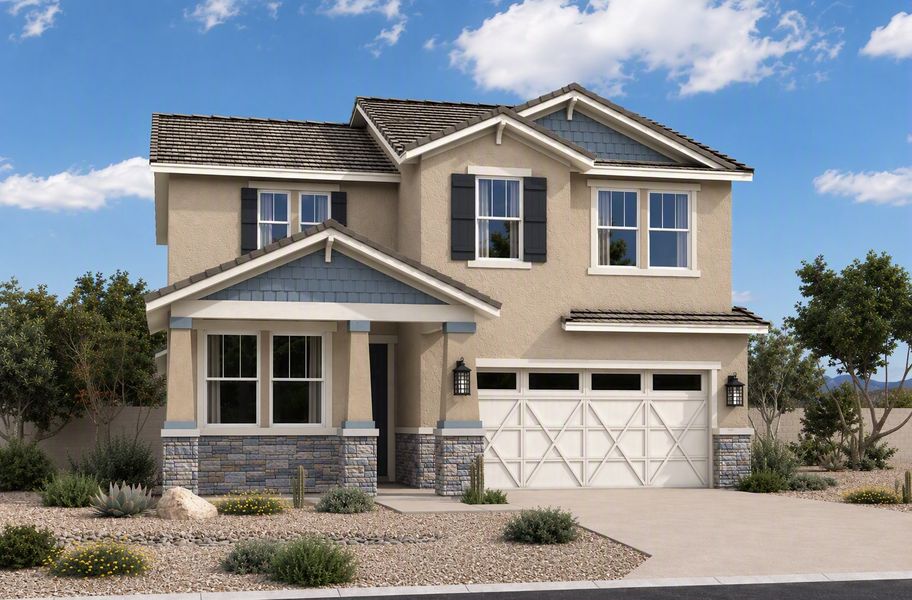 Representative exterior photo of a completed home built from the Rincon by Beazer Homes in Montana Vista - Highland, Buckeye, AZ (Image 2). Representative exterior photo of a completed home built from the Rincon by Beazer Homes in Montana Vista - Highland, Buckeye, AZ (Image 2).