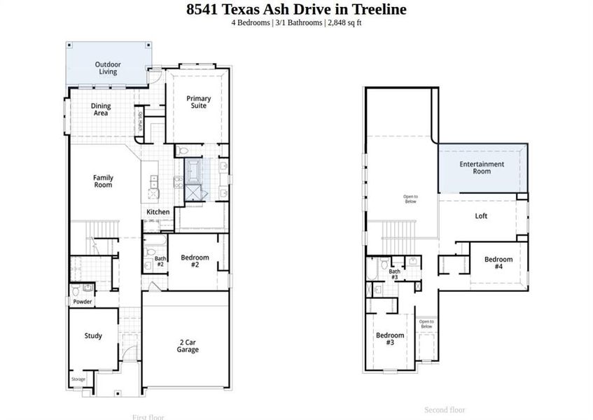 2D floor plan layout of this home in Treeline, Justin, TX (Image 2).