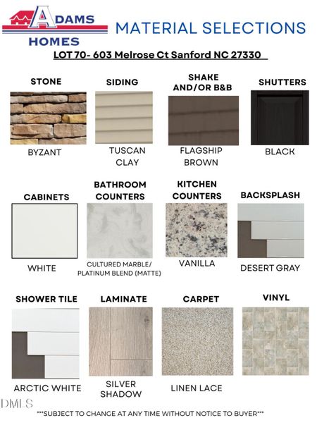 Copy of Material Selections - Template (