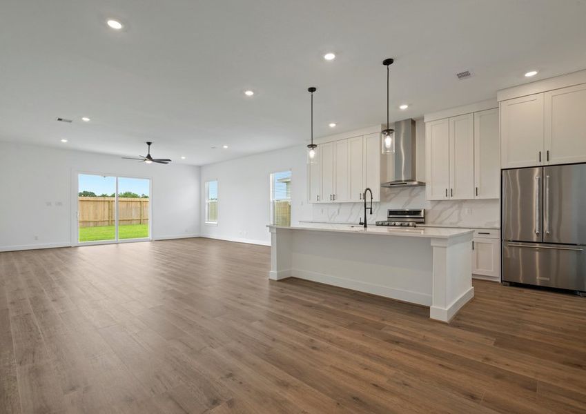 Open concept floor plan with large living area.