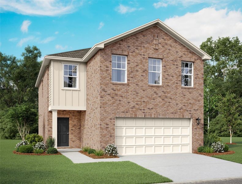 Front exterior of a new home in Vida Mar, League City, TX, highlighting curb appeal (Image 1). Front exterior of a new home in Vida Mar, League City, TX, highlighting curb appeal (Image 1).