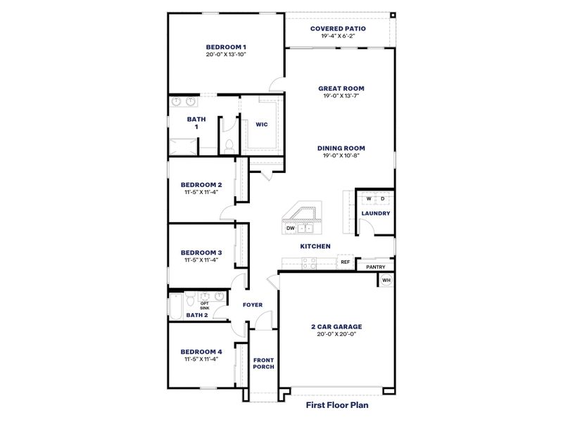 2D floor plan layout for the Kingston by D.R. Horton in Entrada Del Oro, Gold Canyon, AZ (Image 5).