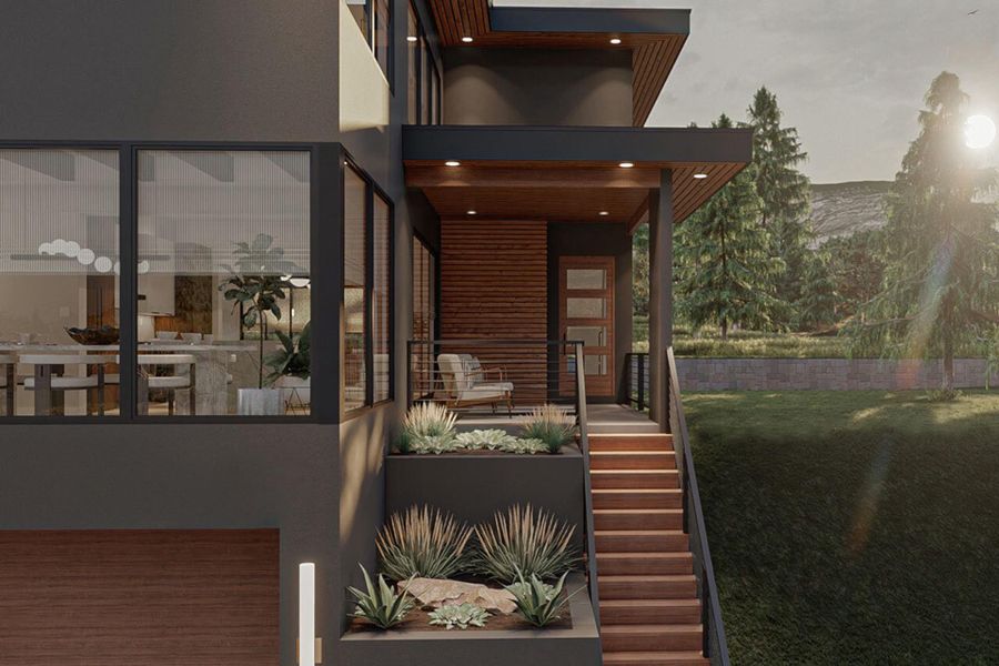 Entrance to property with a porch and stucco siding