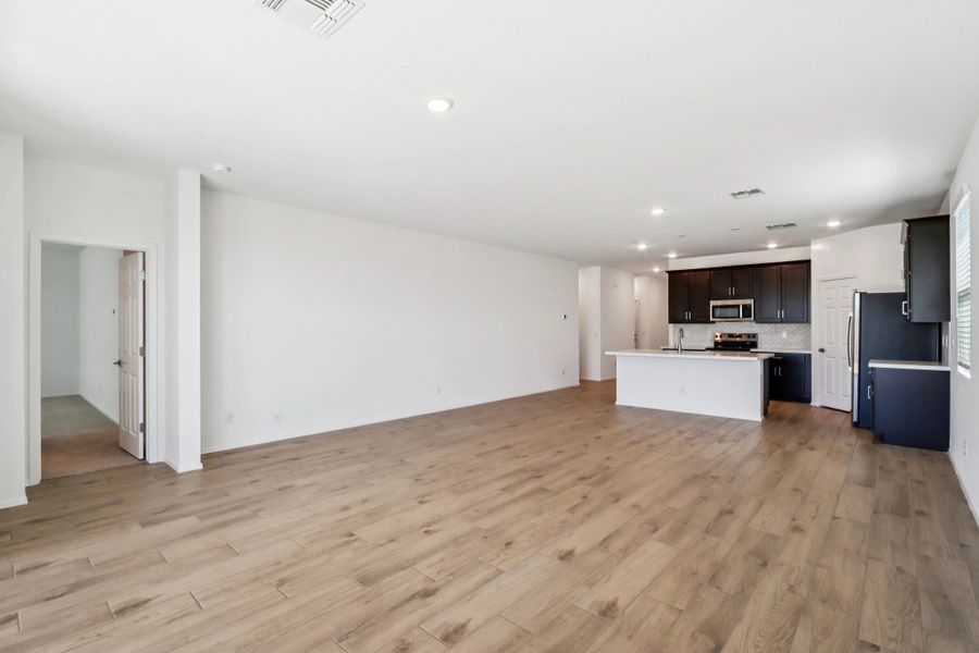 Great room, dining and kitchen