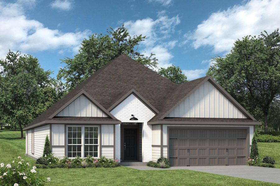 Representative exterior photo of a completed home built from the The 2082 by Stylecraft Builders in The Village at Elm Creek, Troy, TX (Image 1). Representative exterior photo of a completed home built from the The 2082 by Stylecraft Builders in The Village at Elm Creek, Troy, TX (Image 1).